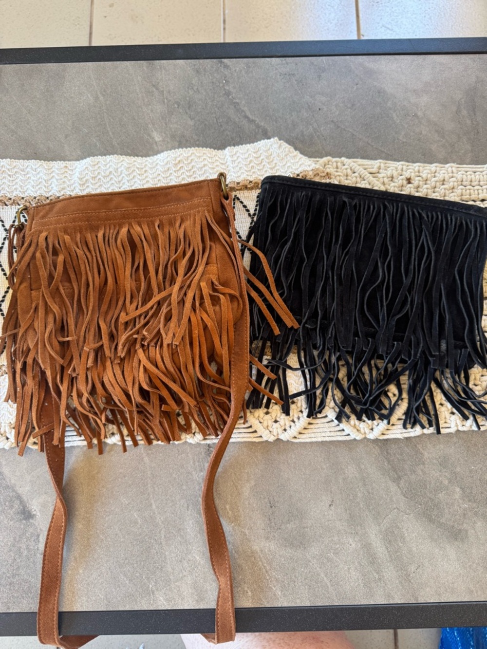 Suede Fringe Bag Set (Clutch + Crossbody)
